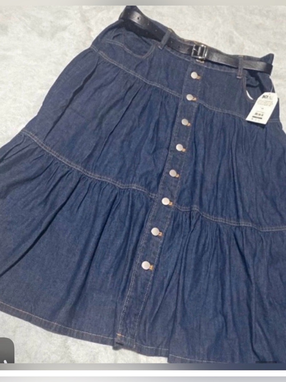Time and Tru Navy Button-Front Tiered Skirt